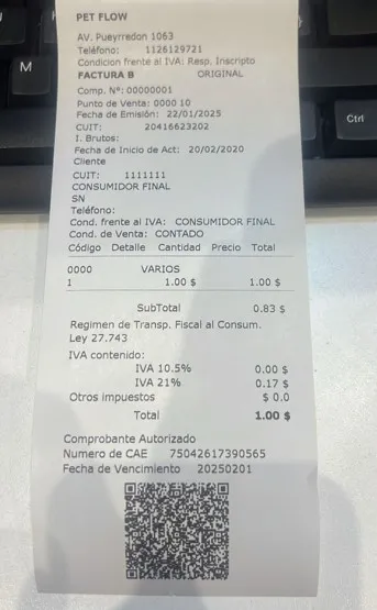 Factura B emitida con StockFacil